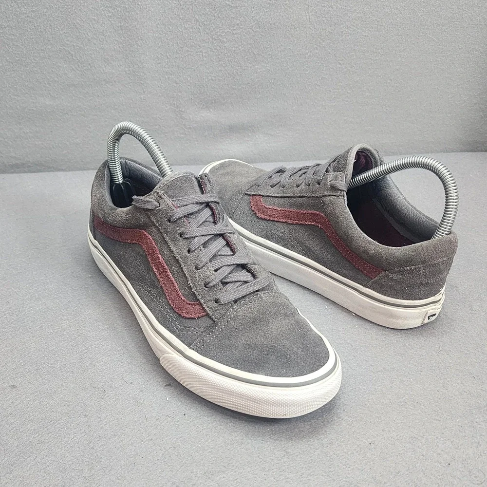 Vans Old Skool Suede Sneakers Grey Burgundy Skate Shoes Mens 6 Womens 7.5